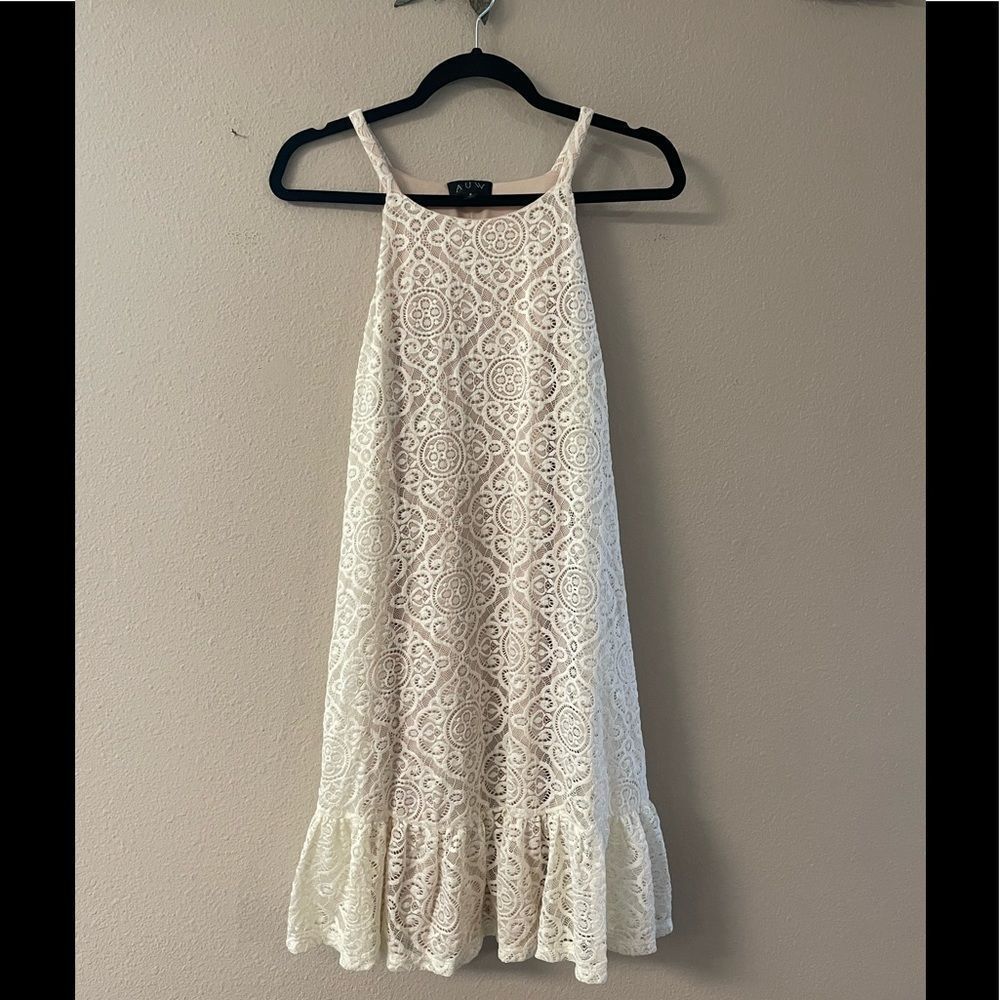 AUW - Girls cream lace halter top dress